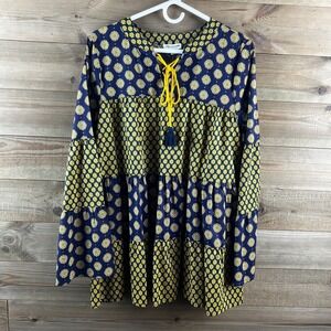 Earthbound Trading Womens Shirt Long Sleeve Floral Tiered Tunic Boho Size Medium